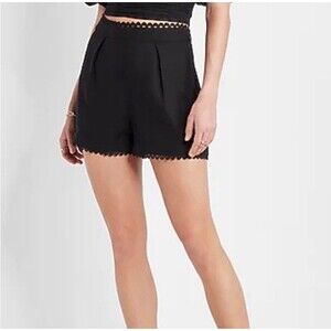 Express High Waisted Linen Blend Eyelet Trim Shorts Black Quiet Luxury Size 6